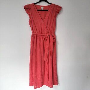 A New Day Coral Textured Faux Wrap Maxi Dress Costal Cottage Core